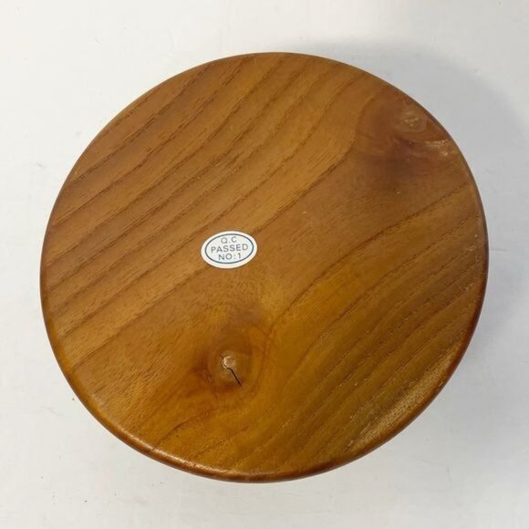 Vintage Teak Pillar Candle Holder White Ceramic Base Round Mid Century Modern - Picture 5 of 5